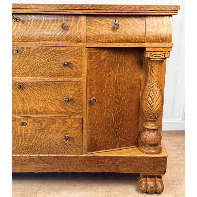 Antique Empire Quarterawn Oak Lions Paw Carved Sideboard Buffet Server For Sale - Image 6 of 18
