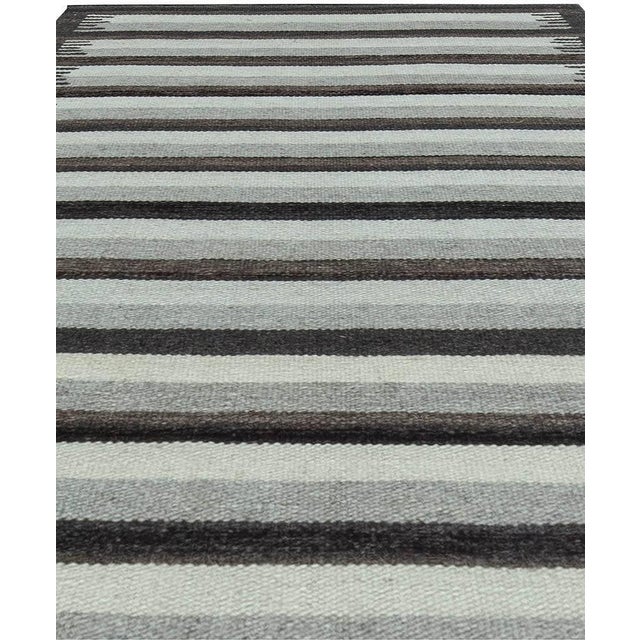 Modern Striped Grey Flat-Weave Wool Rug by Doris Leslie Blau For Sale - Image 4 of 7