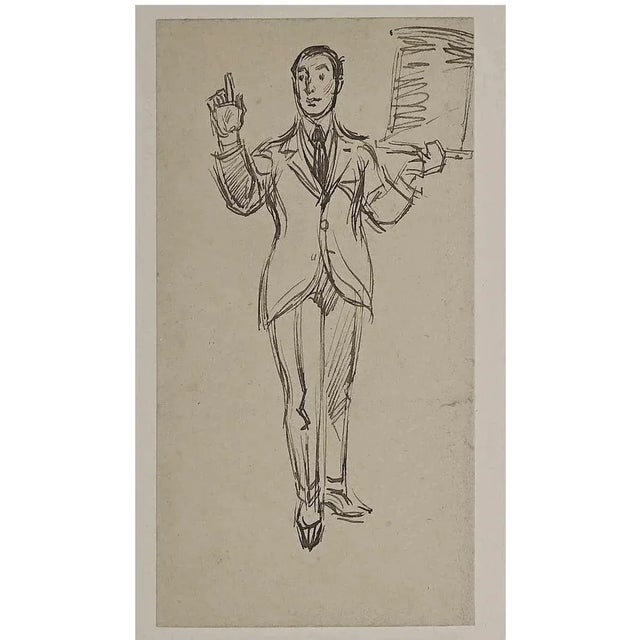 Portrait is an original drawing in china ink attributed to Richard Burt-Ryley and realized in the late 20th Century. Good...