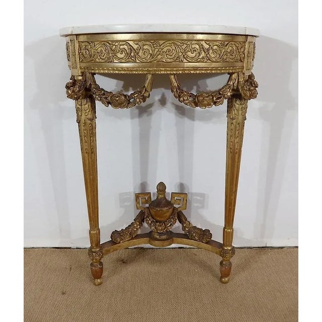 Louis XVI Mid 19th Century Marble and Gilded Wood Half-Moon Support Console For Sale - Image 6 of 18