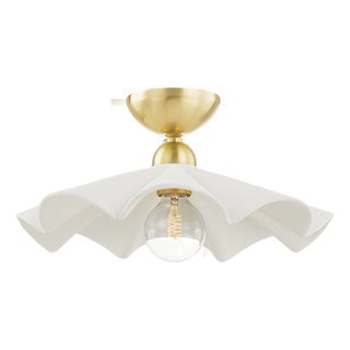 Mitzi Maisie 16 in. 1 Light Pendant in Aged Brass and Ceramic Rough Texture White Finish For Sale