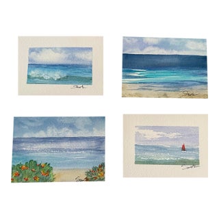 “Island Light” Original Hawaiian Ocean Watercolor Miniatures by Nancy Smith— Set of 4 For Sale