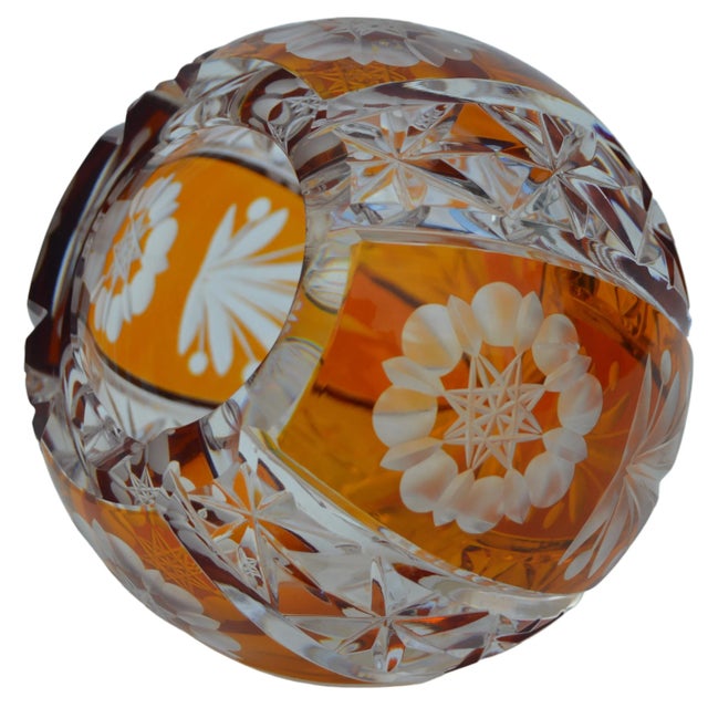 Orange Mid-Century Bohemian Orange Crystal-Cut Ashtray For Sale - Image 8 of 11