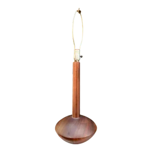 Vintage Modern Danish Style Round Teak Table Lamp. Solid Wood