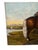 A stunning oil on canvas painting with a horse & dog in the foreground. The background consists of a small house or...