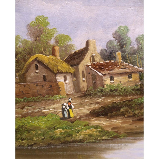 19th Century French Country Landscape Oil Painting in Carved Giltwood Frame For Sale - Image 4 of 9