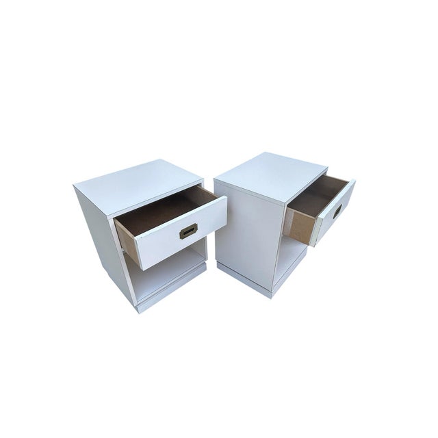 Wood Pair of Vintage Campaign Style Bedside Tables For Sale - Image 7 of 11