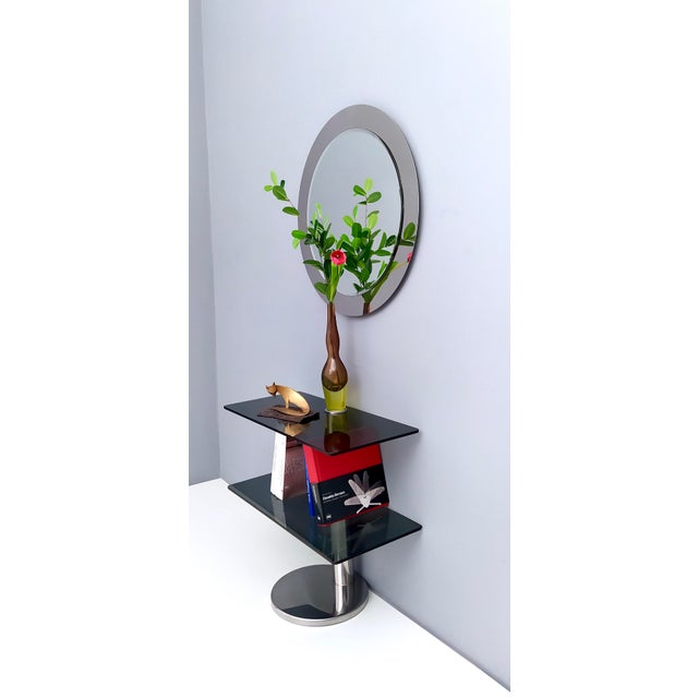 1970s Postmodern Round Wall Mirror with Mirrored Steel Frame, Italy, 1970s For Sale - Image 5 of 12