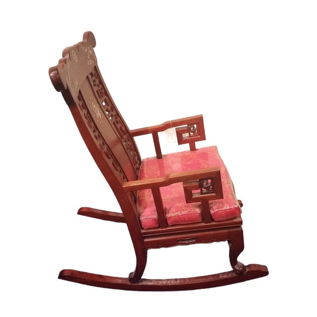 1970s Chinoiserie Rosewood Rocking Chair For Sale - Image 5 of 11
