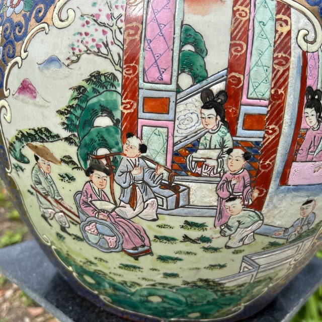 Vintage Large Porcelain Hand Painted Medallion Chinese Famille Rose Fishbowl /Jardiniere For Sale - Image 10 of 12