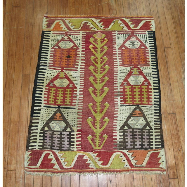 Contemporary Zabihi Collection Throw Size 20th Century Turkish Prayer Kilim For Sale - Image 3 of 5