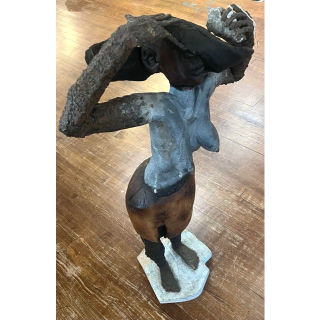 African Mid 20th Century Sculpture of African Woman made of Iron and Marble base For Sale - Image 3 of 8