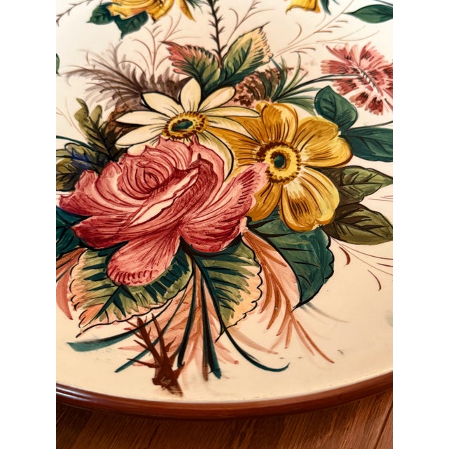 Large 1980s Italian Hand Painted Floral Platter Signed & Numbered Made in Italy For Sale - Image 11 of 12