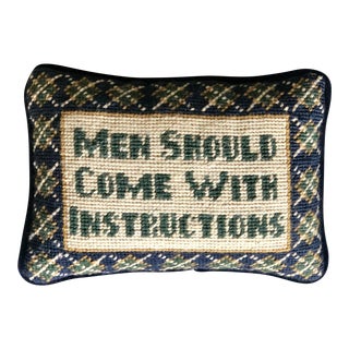 Mid-Century Needlepoint Pillow | “Men Should Come With Instructions” For Sale