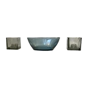 Cubist Candleholders and Bowl Set by Per Lütken for Holmegaard, 1970s, Set of 3