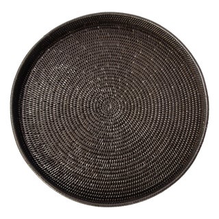 Artifacts Rattan Round Serving Ottoman Tray 28" Diameter, Tudor Black For Sale