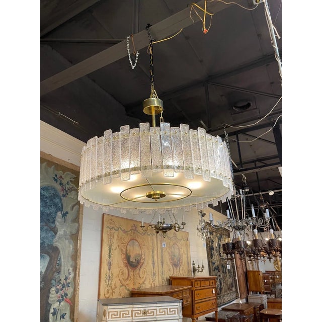 Modern Murano Glass & Brass Drum Shaped Chandelier For Sale In Dallas - Image 6 of 7