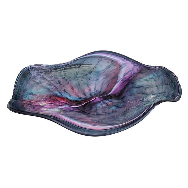 Huge 25" Hand-Blown Art Glass Wave Bowl Signed by H. Jensen & Wildfire 3 Views For Sale - Image 4 of 11