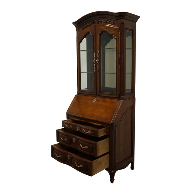 Brown Century Furniture Solid Cherry French Provincial 35" Secretary Desk W. Lighted Display Hutch For Sale - Image 8 of 13