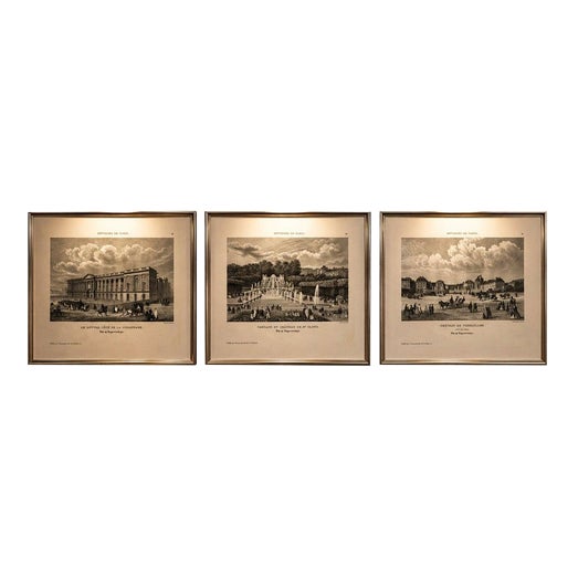 Paris & Versailles Views: Louvre, St Cloud, Versailles, Engravings, 1855, Set of 3 For Sale