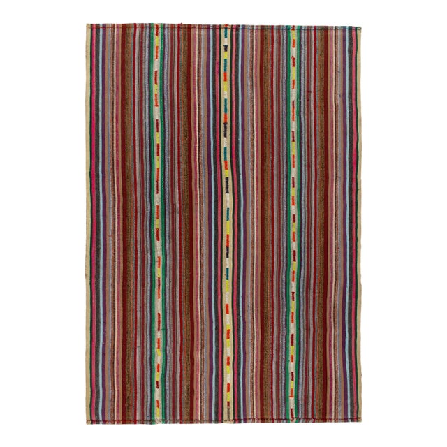 1950s Vintage Chaput Kilim in Multicolor Stripe Patterns For Sale