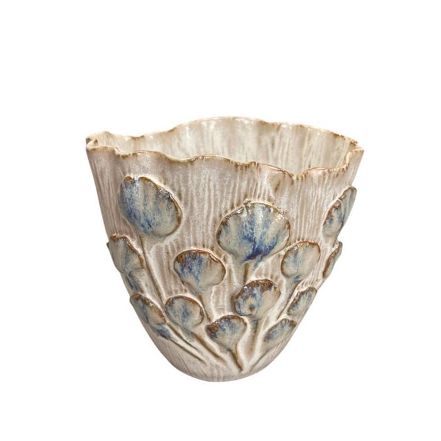 Italian Italian Hand-Crafted Ceramic Floral Relief Planter For Sale - Image 3 of 12