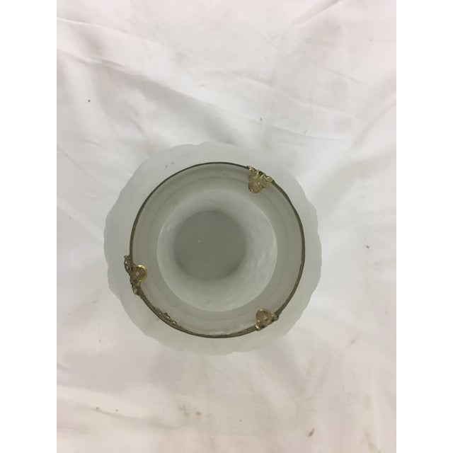 French 1940's Frosted Floral Glass Vase With Brass Setting For Sale - Image 4 of 7