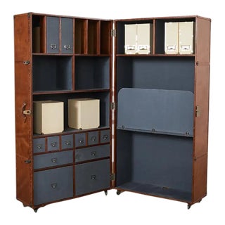 Timothy Oulton Cigar Leather Steamer Trunk Secretary Desk For Sale