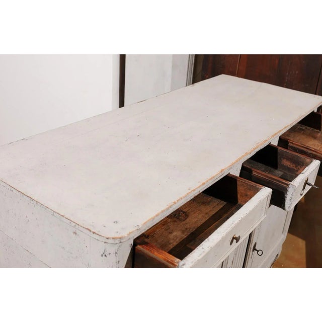 Antique White French 19th Century Painted Buffet with Drawers, Doors and Distressed Finish For Sale - Image 8 of 12