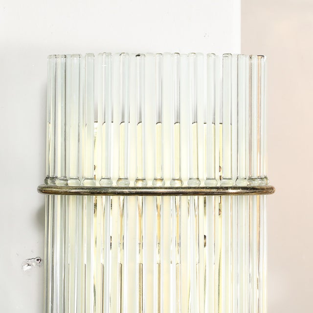 Brass Pair of Mid-Century Transparent & Frosted Glass Rod Sconces With Brass Fittings For Sale - Image 8 of 10