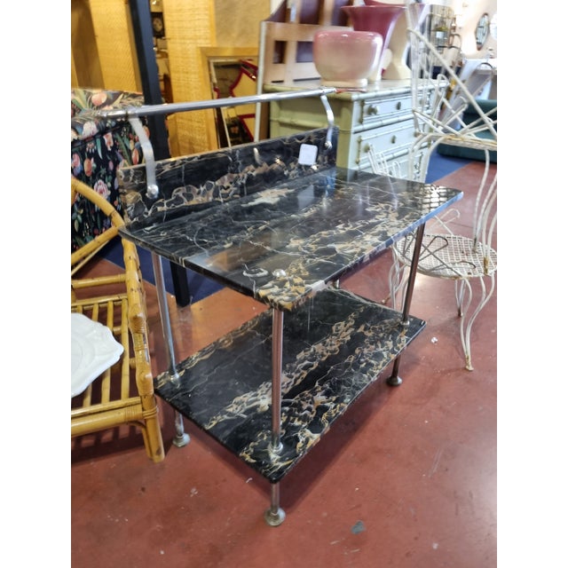 Vintage Black Marble Bar Cart Italy 1960's