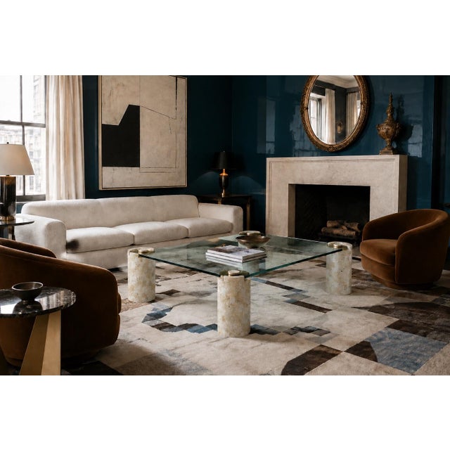 1980s Monumental Karl Springer "Sculpture" Coffee Table in Tessellated Stone & Brass For Sale - Image 10 of 11