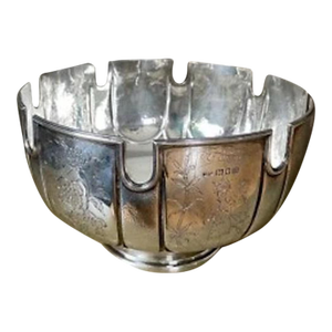 Early 1900s Crighton Hallmark English Sterling Silver Chinoiserie Style Notched Rim Montieth