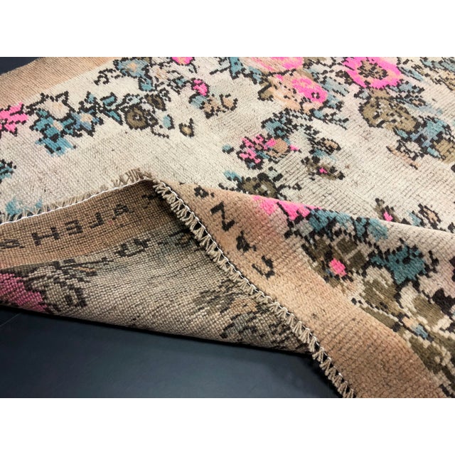 Vintage Floral Design Turkish Handmade Wool Rug For Sale - Image 10 of 11