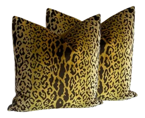 Early 21st Century Scalamandre Leopardo Velvet Pillows- a Pair