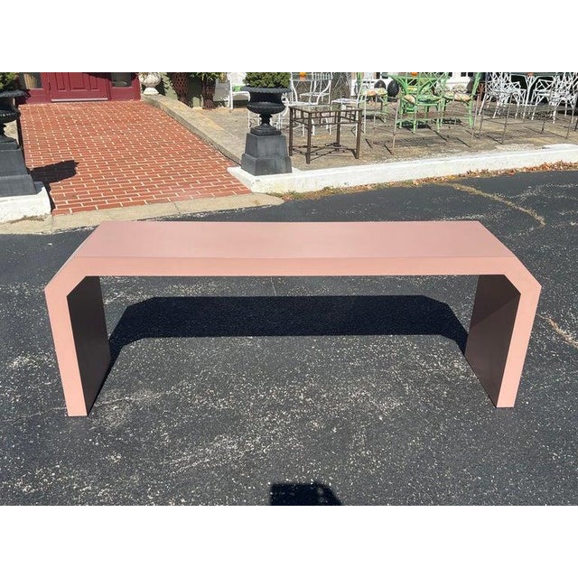 Wood Post Modern Mauve Laminated Waterfall Sofa Table For Sale - Image 7 of 18