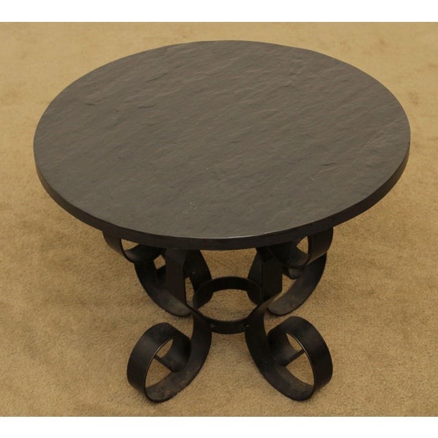 Mid Century Wrought Iron 20 inch Round Slate Top Side Table Chairish