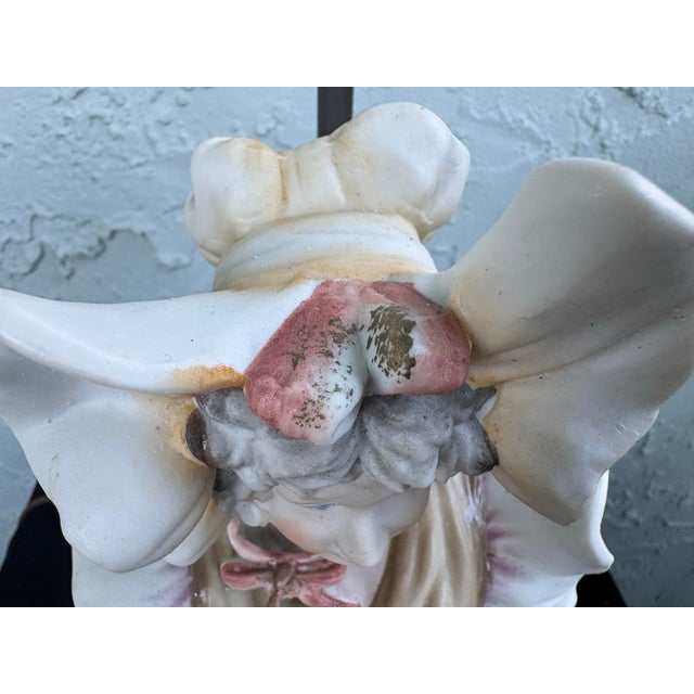 Antique Rococo Revival Porcelain Figural Table Lamps Pair, Hand-Painted, Early 20th Century For Sale - Image 11 of 12