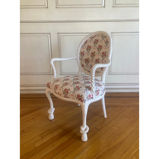 1950’s Hollywood Regency Hand Carved Rope and Tassel Armchair For Sale - Image 9 of 14