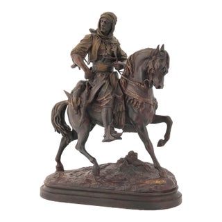 Emile Guillemin Antique French Spelter Sculpture – Le Cavalier Arabe (The Arab Rider) For Sale