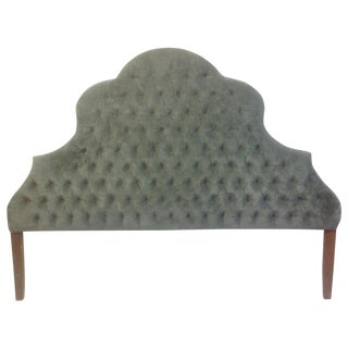 Vintage King Size Velvet Tufted Headboard For Sale