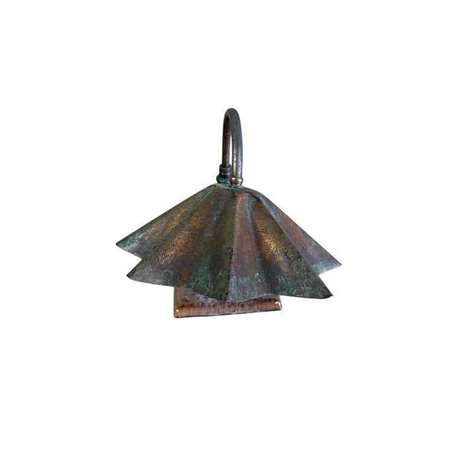 Antique Arts Crafts Copper Desk Lamp Clay Tile Base Ruffle Clam Shell Shade For Sale - Image 11 of 12