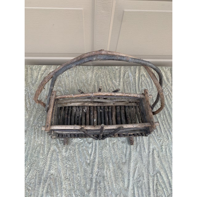 Wood Antique Early 20th Century American Rustic Twig Basket For Sale - Image 7 of 10