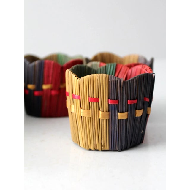 Tan Vintage Woven Straw Cup Holders- Set of 6 For Sale - Image 8 of 11