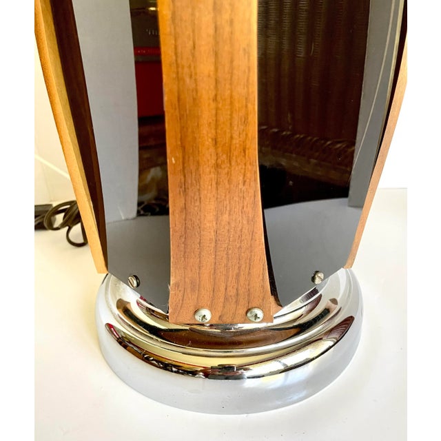 Mid 20th Century Chrome, Teak Bentwood and Smoked Lucite Lamp For Sale In Los Angeles - Image 6 of 11