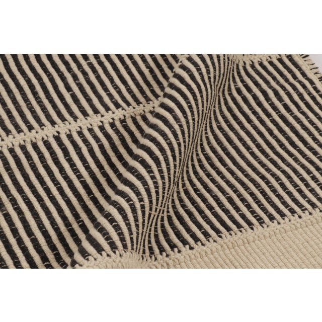 Textile Rug & Kilim’s Contemporary Kilim, Beige with Black Textural Stripes For Sale - Image 7 of 10