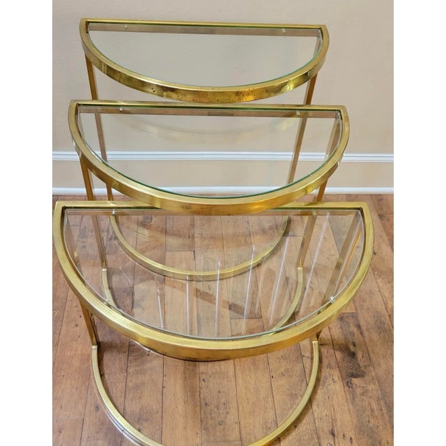 Hollywood Regency 1960s Hollywood Regency Brass Demilune Nesting Tables - Set of 3 For Sale - Image 4 of 5