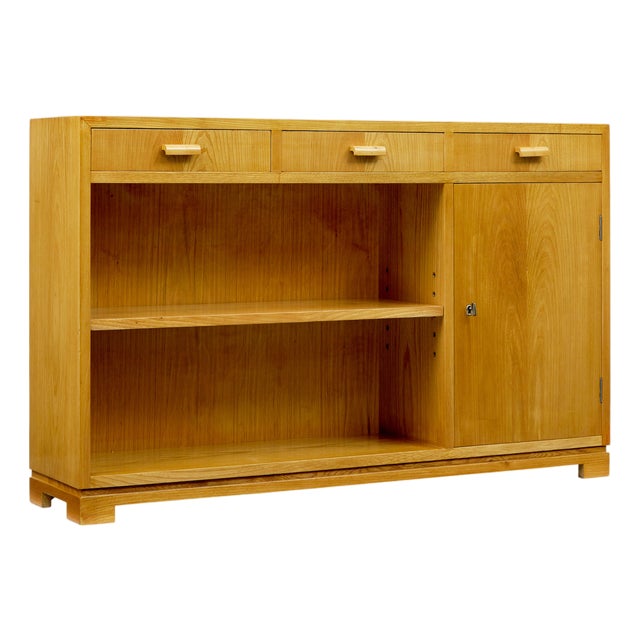 Low Mid-Century Scandinavian Open Bookcase in Elm, 1950 For Sale