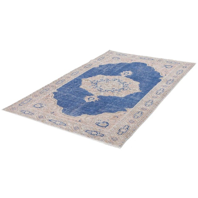 Mid 20th Century 1960s Vintage Navy Oushak Rug - 5′8″ × 8′6″ For Sale - Image 5 of 6