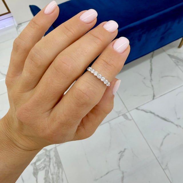 Silver 14k White Gold Seven Across Half Eternity 0.45ct Lab Grown Diamond Wedding Band, Size 5.25 For Sale - Image 8 of 8